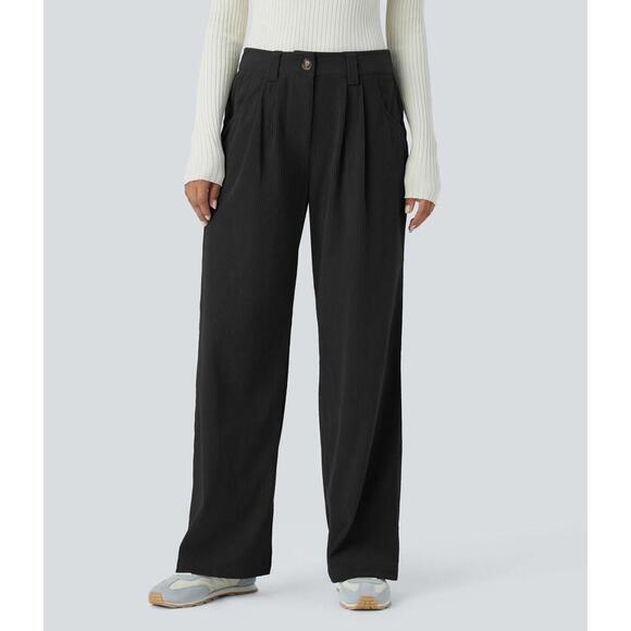 Halara Pants - NWT Halara Mid Rise Pockets Straight Leg Corduroy Casual Pants Black Size M